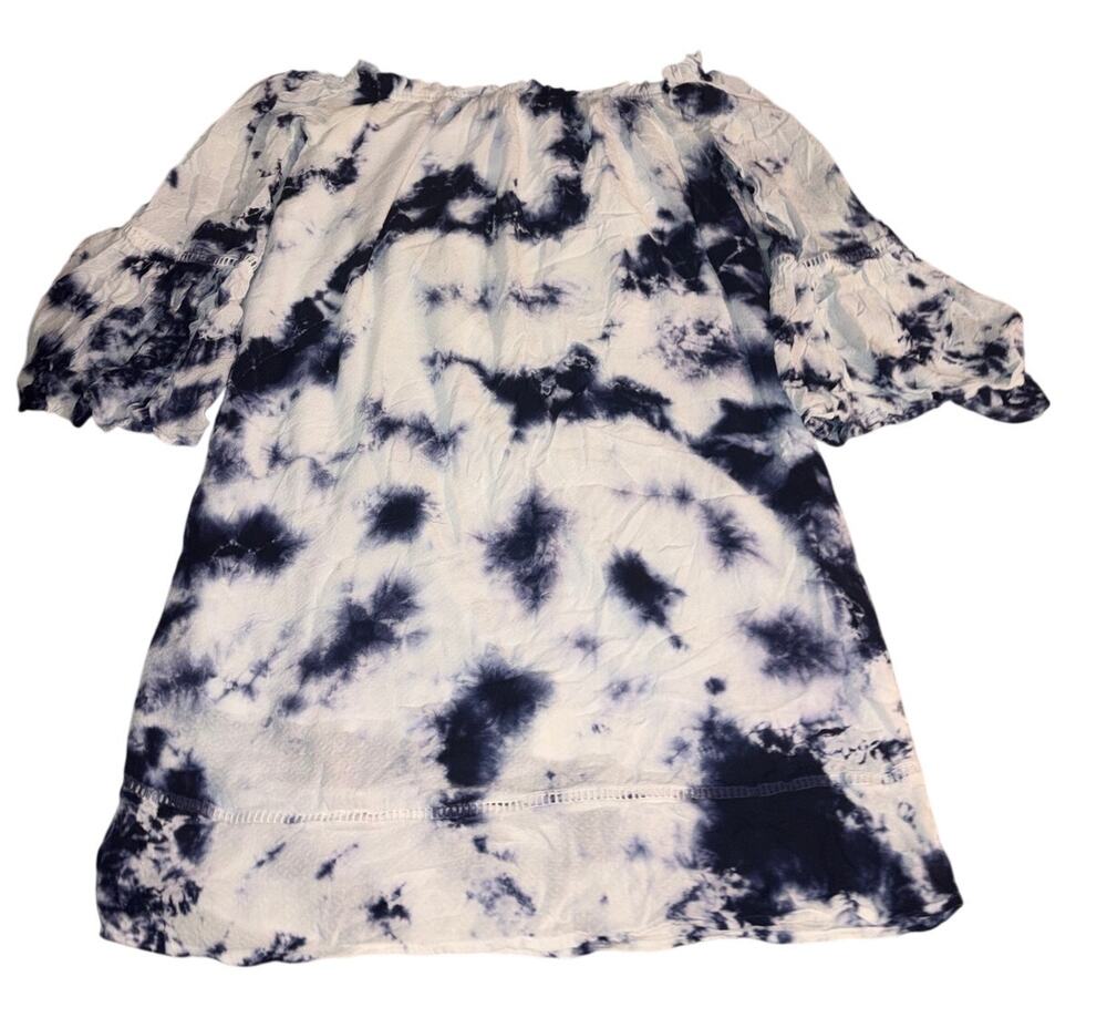 Knox Rose Off-the-Shoulder Navy Blue and White Tie-Dye Mini Dress Size S
